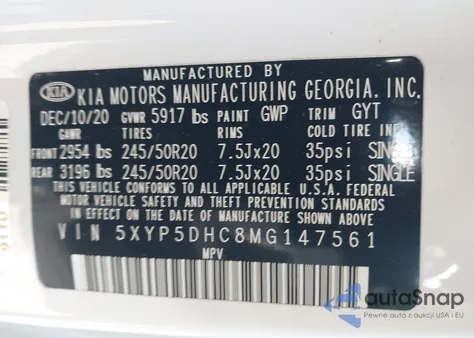 2021 Kia Telluride Sx z USA, uszkodzony, nr VIN 5XYP5DHC8MG147561